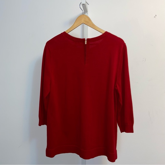 Talbots Red Sweater XL Crewneck With Pockets Zip Back 3/4 Sleeves Cotton Blend - Picture 2 of 8